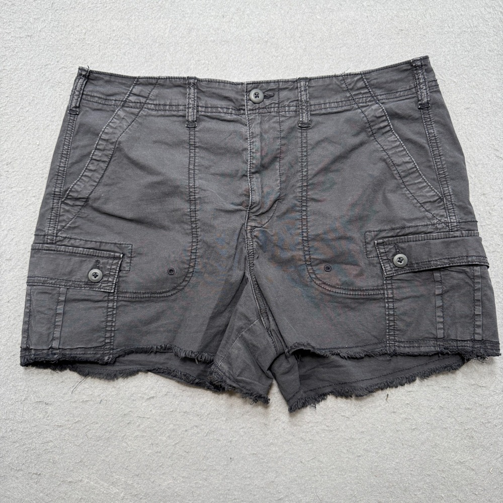 American Eagle Cargo Shorts Womens 10 Gray Relaxed Fit Frayed Hem Utility Summer